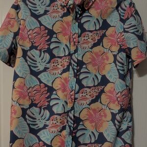 Vineyard Vines Boy's Floral Button Down Shirt - Pink and Blue